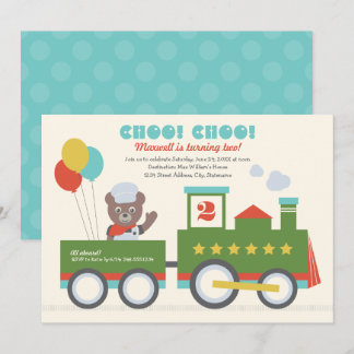 Choo Choo Train Aqua Bären Veranstalter Geburtstag Einladung