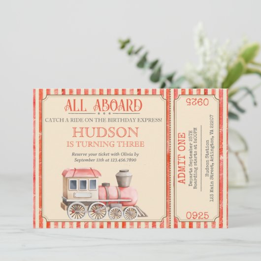 Choo Choo Train Birthday Invite - Train Party sie Einladung (Stehend Vorderseite)