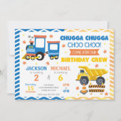 Choo Choo Train & Construction Joint Birthday Einladung (Vorderseite)