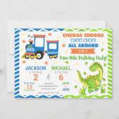 Choo Choo Train & Dinosaur Joint Birthday Einladung (Vorderseite)