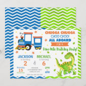 Choo Choo Train & Dinosaur Joint Birthday Einladung (Vorne/Hinten)