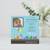 Choo Choo Train - Einladung zum Geburtstag (blau) (Stehend Vorderseite)