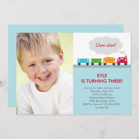 Choo Choo Train Foto Geburtstag Einladung (Vorne/Hinten)