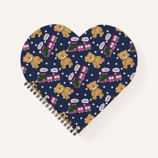 Choo choo train heart bear notebook notizblock (Vorderseite)