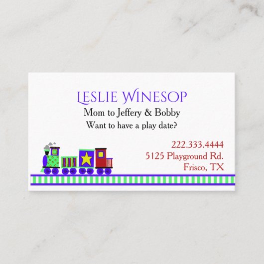 Choo Choo Train Mommy Play Date Card Telefonnummerkarte (Vorderseite)