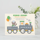 Choo Choo Train Orange Bärenleiter Geburtstag Einladung (Stehend Vorderseite)