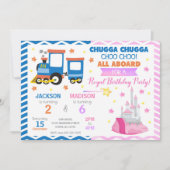 Choo Choo Train & Princess Joint Birthday Einladung (Vorderseite)