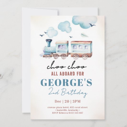Choo Choo Train Transportation Boy Birthday Einladung (Vorderseite)