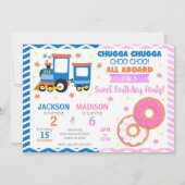 Choo Choo Zug & Donuts Lokal Geburtstag Einladung (Vorderseite)