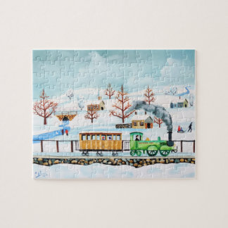 Choo choo Zug-Volkskunst-Winterszene Puzzle