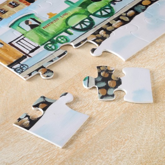 Choo choo Zug-Volkskunst-Winterszene Puzzle (Seite)