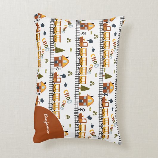 Choo Choo Zugmuster Vorname Kleines Kind Dekokissen (Rückseite(Vertikal))