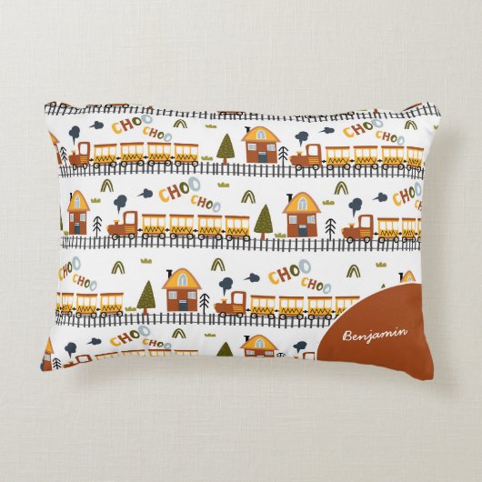 Choo Choo Zugmuster Vorname Kleines Kind Dekokissen (Rückseite)