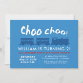 Choo trainiert den Geburtstag blauer Kinder Einladung (Vorderseite)