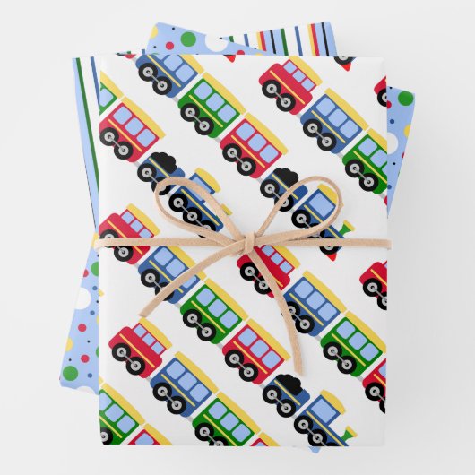 Choo-Züge, Streifen und Punkte Geschenkpapier Set (Beispiel)