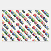 Choo-Züge, Streifen und Punkte Geschenkpapier Set (Vorderseite)