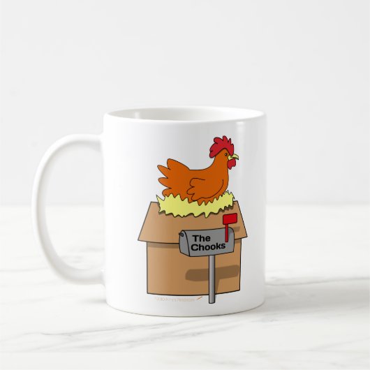 Chook Haus-lustiges Huhn auf Haus-Cartoon Kaffeetasse (Links)