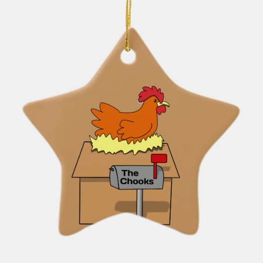 Chook Haus-lustiges Huhn auf Haus-Cartoon Keramik Ornament (Vorne)