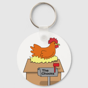 Chook Haus-lustiges Huhn auf Haus-Cartoon Schlüsselanhänger