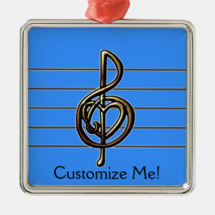Choose a Color Embossed Look Treble Clef & Heart Ornament Aus Metall