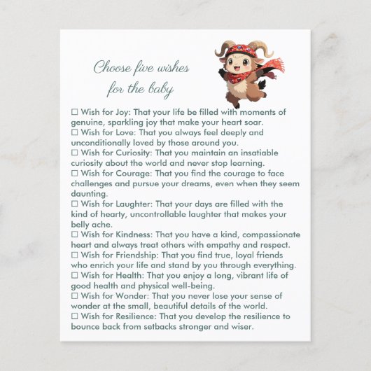 Choose five wishes for the baby Cute Ram Winter  (Vorderseite)