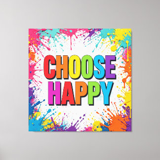 CHOOSE HAPPY Colorful Rainbow Canvas Wall Art Leinwanddruck