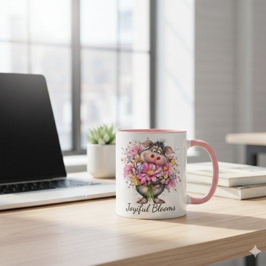 Choose Joy Every Day Mug: Cute Pig & Floral Art Tasse