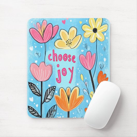 Choose Joy Whimsical Folk Art Floral Mousepad (Mit Mouse)