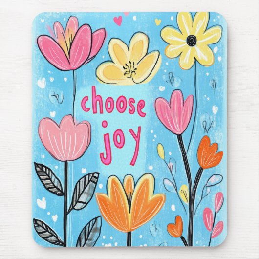 Choose Joy Whimsical Folk Art Floral Mousepad (Vorne)