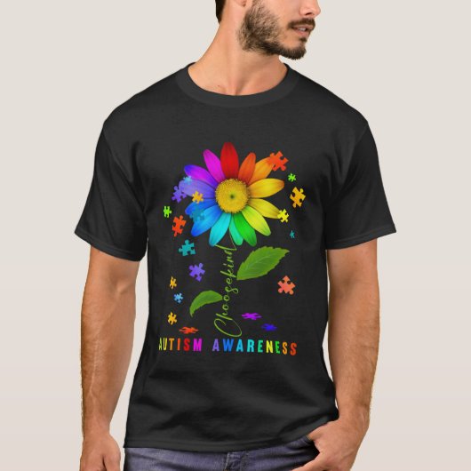 Choose Kind Autism Awareness Sunflower Puzzle For T-Shirt (Vorderseite)