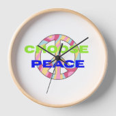 Choose Peace Modern Typography Wall Clock with Min Uhr (Vorderseite)