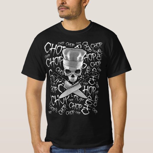 Chop Chop Chop Funny Manic Koch Skull T-Shirt (Vorderseite)