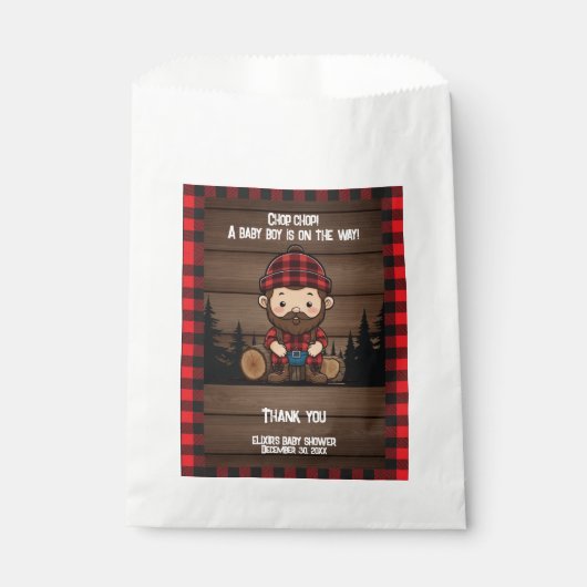 Chop! Rustikale Lumberjack Flannel Babydusche Geschenktütchen (Vorderseite)