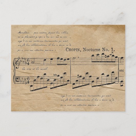 Chopin Nocturne Sheet Music French Text Postkarte (Vorderseite)