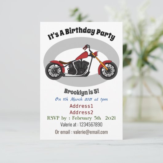 Chopper-Art Motorrad-Abbildung Einladung (Stehend Vorderseite)