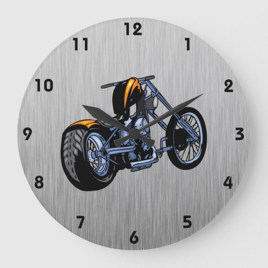 Chopper mit gebürstetem Metallaussehen Große Wanduhr (Vorderseite)