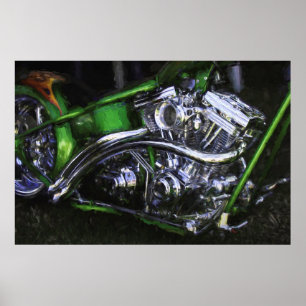 Chopper Motorcycle DRAGON ON THE GRASS Poster