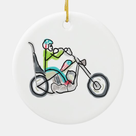 Chopper Motorcycle Stickman Keramik Ornament (Hinten)