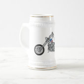 Chopper Motorrad 1950 Cartoon Abbildung Bierglas (Vorderseite Links)