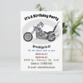 Chopper Motorrad 1950 Cartoon Abbildung Einladung (Stehend Vorderseite)