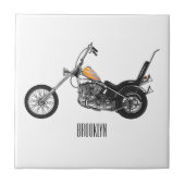 Chopper Motorrad 1950 Cartoon Abbildung Fliese (Vorderseite)