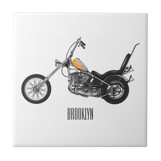 Chopper Motorrad 1950 Cartoon Abbildung Fliese (Vorderseite)