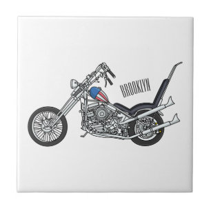 Chopper Motorrad 1950 Cartoon Abbildung Fliese