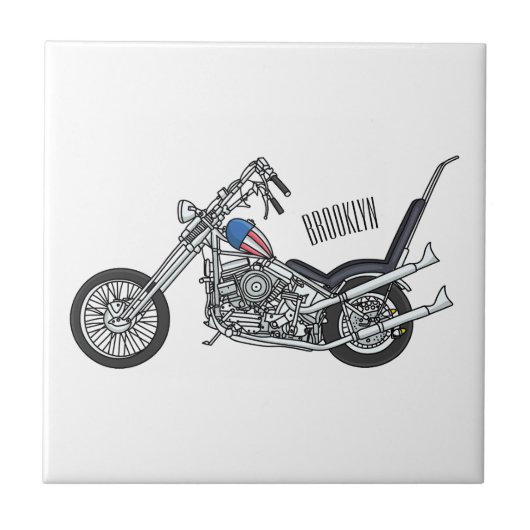 Chopper Motorrad 1950 Cartoon Abbildung Fliese (Vorderseite)