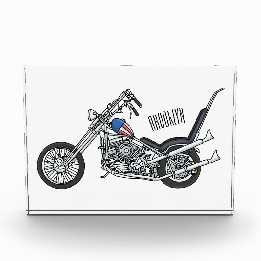 Chopper Motorrad 1950 Cartoon Abbildung Fotoblock (Vorderseite)