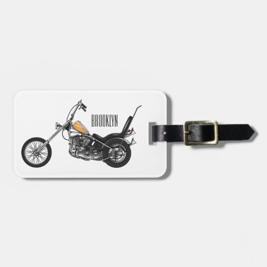 Chopper Motorrad 1950 Cartoon Abbildung Gepäckanhänger (Vorderseite horizontal)
