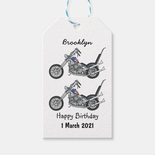 Chopper Motorrad 1950 Cartoon Abbildung Geschenkanhänger (Vorderseite)