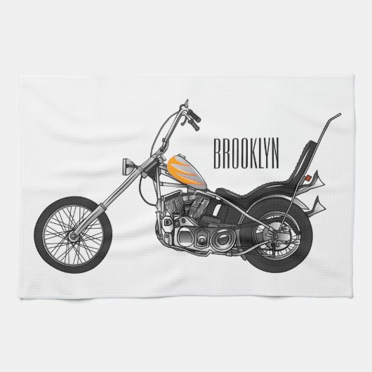 Chopper Motorrad 1950 Cartoon Abbildung Geschirrtuch (Horizontal)