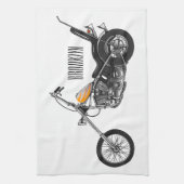Chopper Motorrad 1950 Cartoon Abbildung Geschirrtuch (Vertikal)