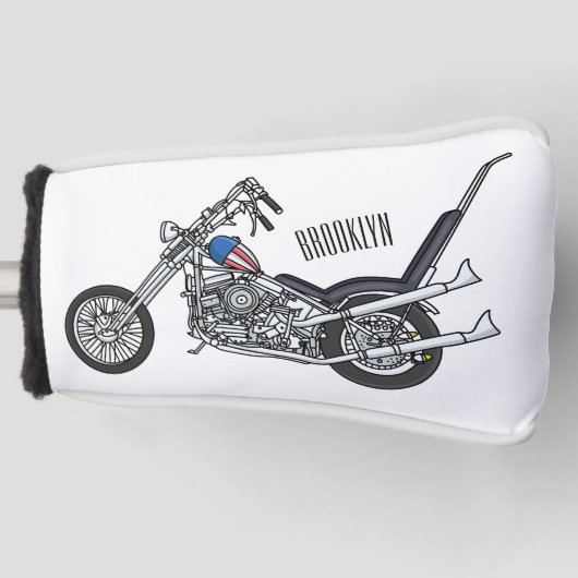 Chopper Motorrad 1950 Cartoon Abbildung Golf Headcover (Vorderseite)